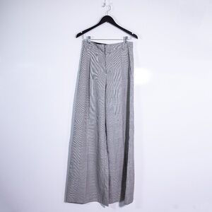 Zara Woman Mid Rise Wide Leg Micro Houndstooth Check Print Trouser Pants Small